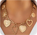 Chunky Gold Heart Necklace for Women,Y2K Big Heart Statement Necklace Long Puffy Hearts Chain Charm Necklaces Trendy Jewerly