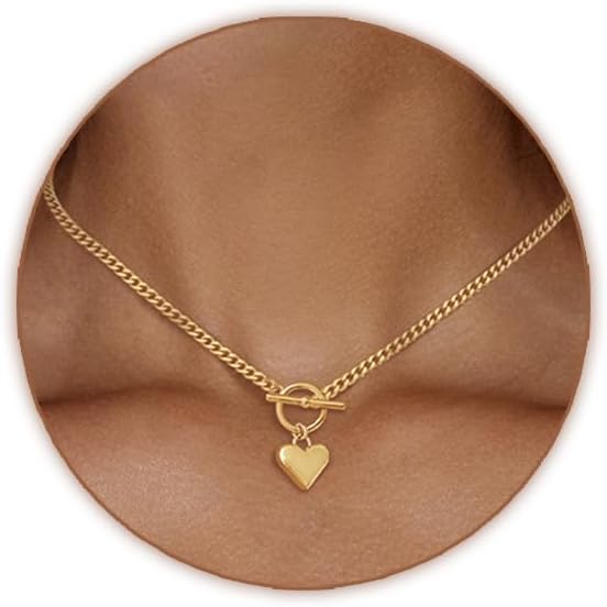 Cute Heart Necklace for Women Gold/Silver Plated Heart Pendant Choker Necklaces Tendy Love Heart Chain Necklace Dainty Gold/Silver Necklace Jewelry Gifts for Women