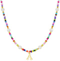 M MOOHAM Valentines Day Gifts for Kids Teen Girls - Colorful Initial Necklaces for Girls Women Kids, Beaded Pearl Choker Necklace for Women Trendy, Birthday Gifts Teenage Girl Teen Kid Jewelry