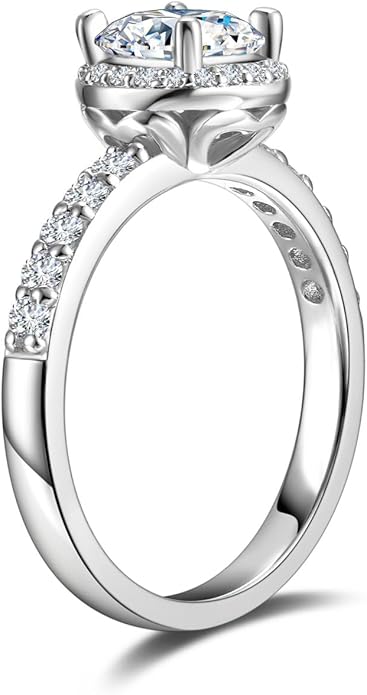 AGVANA Halo of Devotion 0.6-1.3 Ct. Tw. Lab Grown Diamond Halo Engagement Ring in Sterling Silver (0.3-1 Carat Main Stone) Promise Anniversary Wedding Ring for Women (D-E Color, VS Clarity)