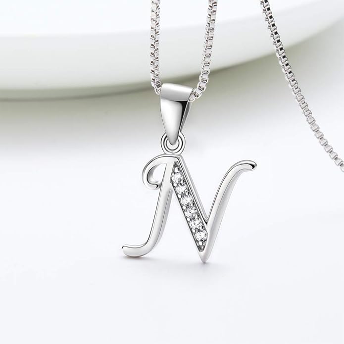 Aurora Tears Letter Necklace Initial 925 Sterling Silver Alphabet Pendant Crystal Name Gift Women Cubic Zirconia Jewelry