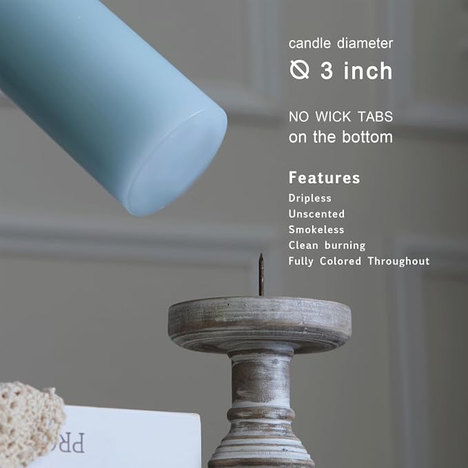 MOZEAL 3" x 8" Hand-Poured Unscented Large Candle, Smokeless Rustic Pillar - Image 3