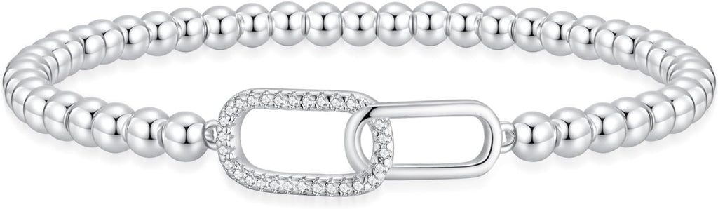 Valentines Day Gifts for Women Her - Beaded Stretch Handmade Ball Bracelets Cute Charm Bracelet Dainty Stackable Cross Heart Bow Wave CZ Jewelry Gifts Trendy Stuff