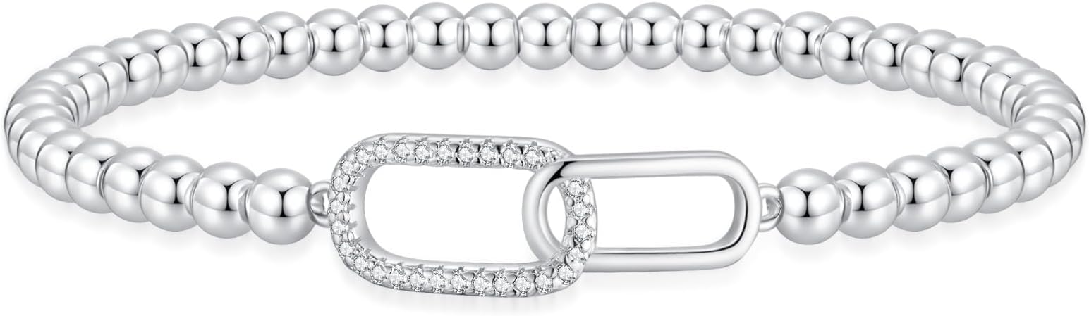Valentines Day Gifts for Women Her - Beaded Stretch Handmade Ball Bracelets Cute Charm Bracelet Dainty Stackable Cross Heart Bow Wave CZ Jewelry Gifts Trendy Stuff