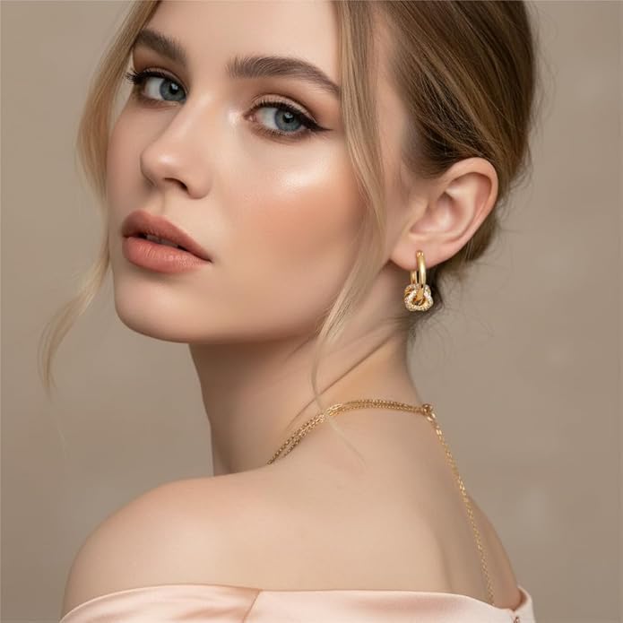 14K Gold Plated Hoop Earrings for Women Gold Plated Earrings for Women Gold Knot Earring for Womens Hoops Hypoallergenic Rotating Love Knot Design Dainty Dangle Drop Earring