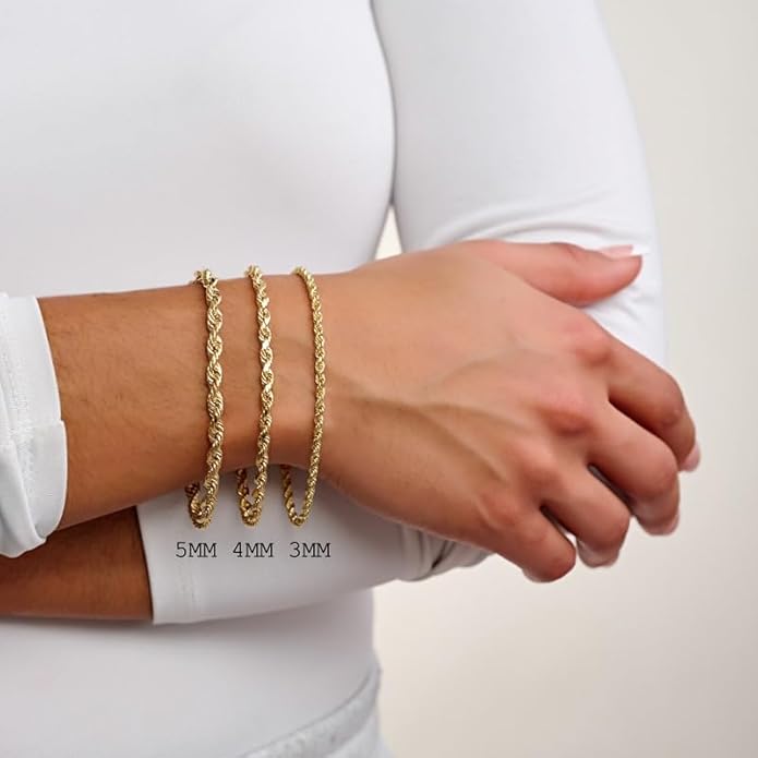 Gold Rope Chain Bracelet for Men & Women – 100% Real 10k or 14k Gold, Lightweight, Premium Craftsmanship