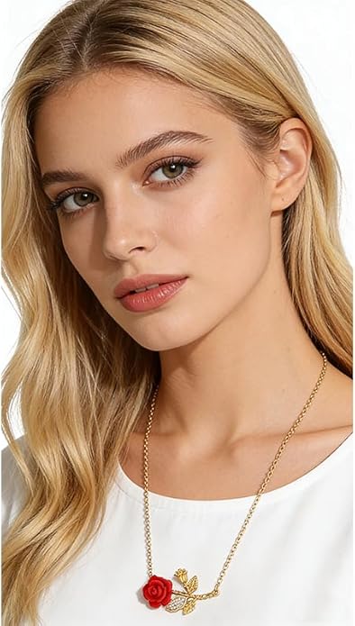 ONLYJUMP Rose Alloy Necklace for Women Heart Pendant Copper Zircon Light Luxury Fashion Jewelry Dainty Romantic Statement Necklace for Daily Wear Ideal Valentine's Day Anniversary Birthday Gift