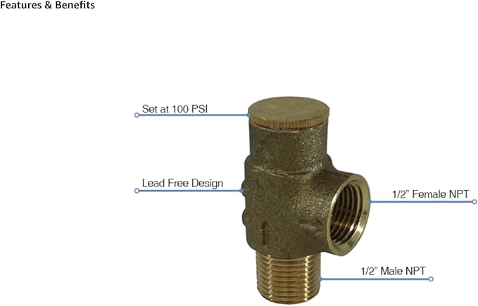 PRVNL50100 1/2" Lead-Free Brass Pressure Relief Valve, 100 PSI Adjustable - Image 4