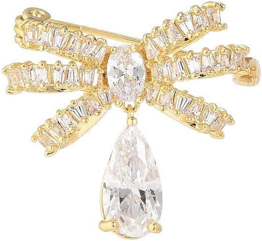 Bow Knot Pin Rhinestone Crystal Pearl Brooch 18k Gold Plated Lapel Pin Birthday Jewelry Gift for Women Men