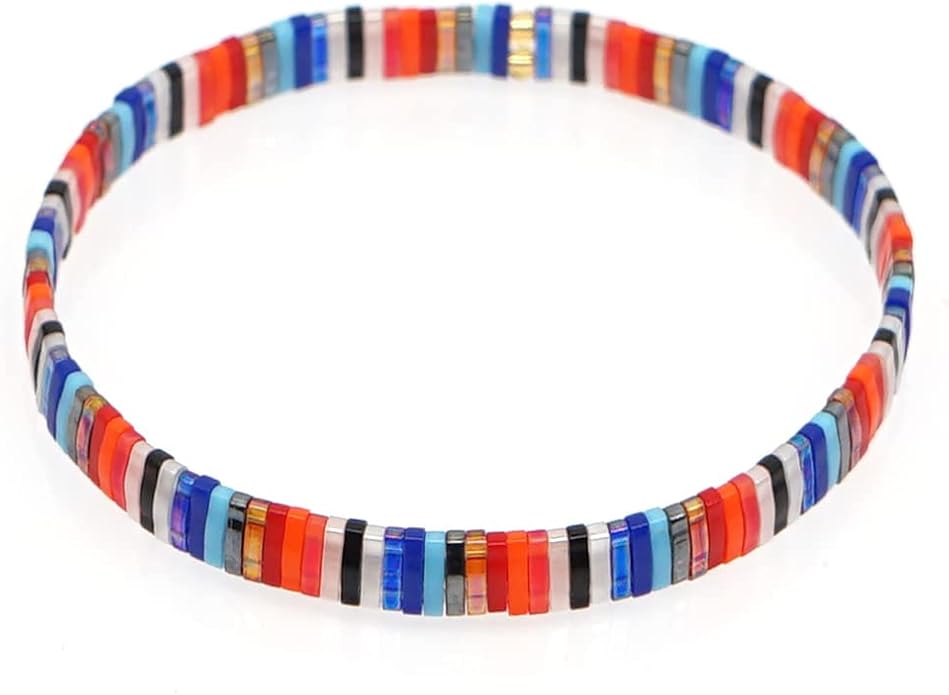 Sonateomber Tila Flat Beaded Stretch Bracelets for Women, Trendy Unique Colorful Square Beads Handmade Stack Bracelet Friendship Accessories Fashion Jewelry Gift