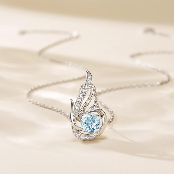 Birthstone Necklace for Women 925 Sterling Silver Phoenix Charm Necklace Birthday Anniversary Christmas Fine Jewelry Gifts for Women Mother Her, Adjustable Chain