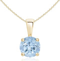 Angara Natural Aquamarine Solitaire Pendant for Women | Round Aquamarine Solitaire Pendant Necklace in 14K Solid Gold/Silver/Platinum With 18" Chain | March Birthday, Gemstone Jewelry Gift