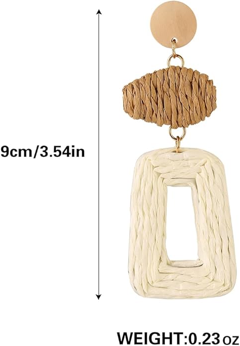 Handmade Raffia Hoop Earrings Statement Tropical Bohemian Straw Dangle Earrings Natural Rattan Vacation Style Round Earrings for Women Summer Beach Party Essential Jewelry