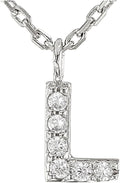JTV Sterling Silver Initial Necklace for Women, 0.13 CTW White Cubic Zirconia Letter Pendant, Rhodium-Plated, Personalized Monogram Jewelry, Gift Box Included, 18”