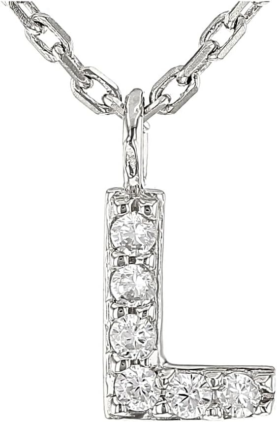 JTV Sterling Silver Initial Necklace for Women, 0.13 CTW White Cubic Zirconia Letter Pendant, Rhodium-Plated, Personalized Monogram Jewelry, Gift Box Included, 18”