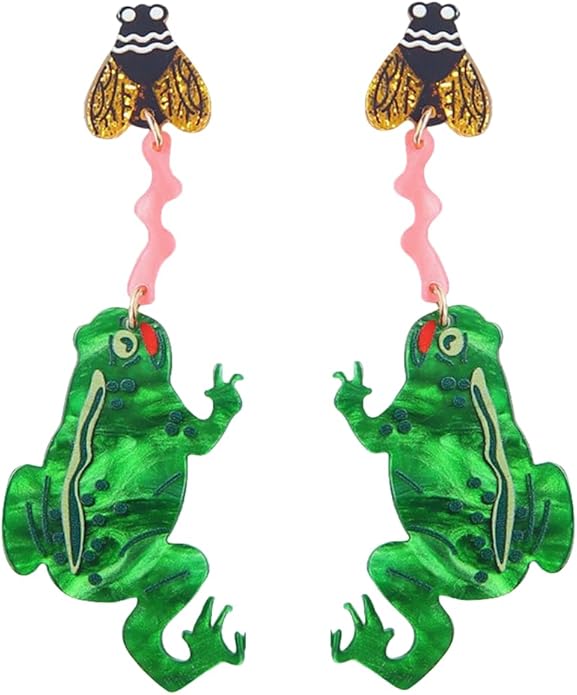 Creative Acrylic Frog Dangle Earrings for Women Lightweight Cute Summer Green Animal Eatting Insect Statement Drop Dangling Earrings Exaggerated Fun Halloween Theme Party Jewelry (Moth)