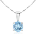 Angara Natural Aquamarine Solitaire Pendant for Women | Round Aquamarine Solitaire Pendant Necklace in 14K Solid Gold/Silver/Platinum With 18" Chain | March Birthday, Gemstone Jewelry Gift