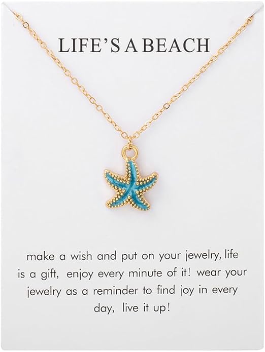 6Pcs Gold Beach Starfish Necklace Set for Women Cute Beachy Hawaii Star Fish Bulk Necklaces Pack Trendy Hawaiian Friendship Matching Jewelry Accessories