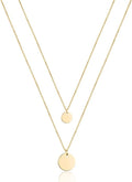 Turandoss Dainty Layered Choker Necklace, Handmade Y Pendant Necklace Multilayer Bar Disc Necklace Adjustable Layering Choker Necklaces for Women