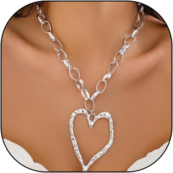 Y2k Large Heart Necklaces for Women Chunky Big Heart Pendant Necklace Exaggerated Layered Love Pearl Choker Necklace Set Dainty Statement Jewelry Gift