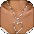 Y2k Large Heart Necklaces for Women Chunky Big Heart Pendant Necklace Exaggerated Layered Love Pearl Choker Necklace Set Dainty Statement Jewelry Gift