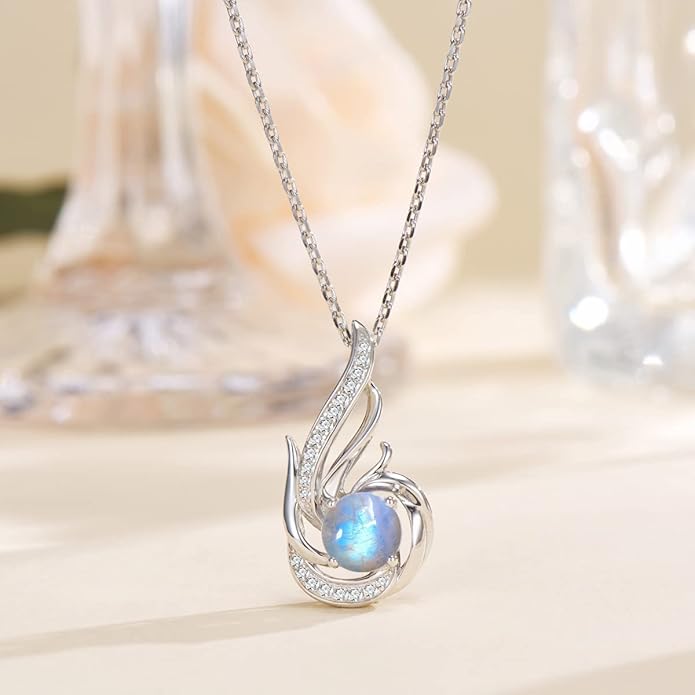 Birthstone Necklace for Women 925 Sterling Silver Phoenix Charm Necklace Birthday Anniversary Christmas Fine Jewelry Gifts for Women Mother Her, Adjustable Chain