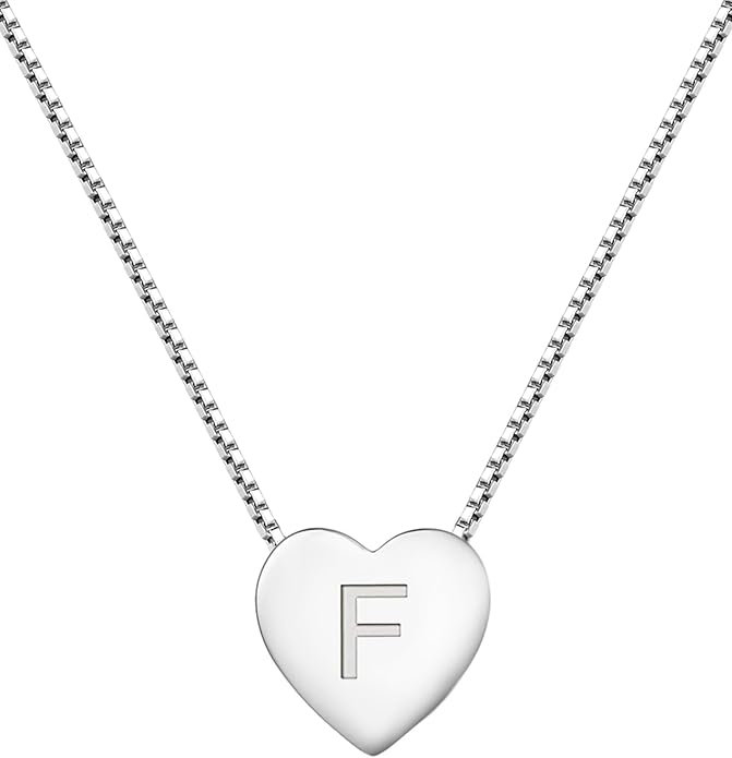 YL Initial Necklace 925 Sterling Silver Heart Letter Pendant A-Z Alphabet Cubic Zirconia Jewelry for Women