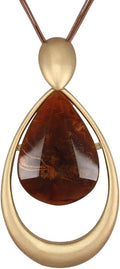 GelConnie Leather Necklace for Women Large Pendant Long Brown Necklace Circle Leather Choker Vintage Sweater Necklace Gold Chunky Boho Necklaces for Women
