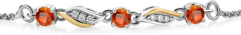 Gem Stone King 3-Stone Adjustable Bracelet for Women | 925 Silver and 10K Yellow Gold | Gemstone Birthstone and Lab Grown Diamond | Round 3MM | Two-Tone Adjustable Tennis Bracelet Up to 9 Inch