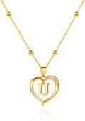 Cicy Bell Womens Heart Initial Necklace for Women 18k Gold Plated Shell Personalized Letter Pendant Necklace 17.7'' with 2'' Extender