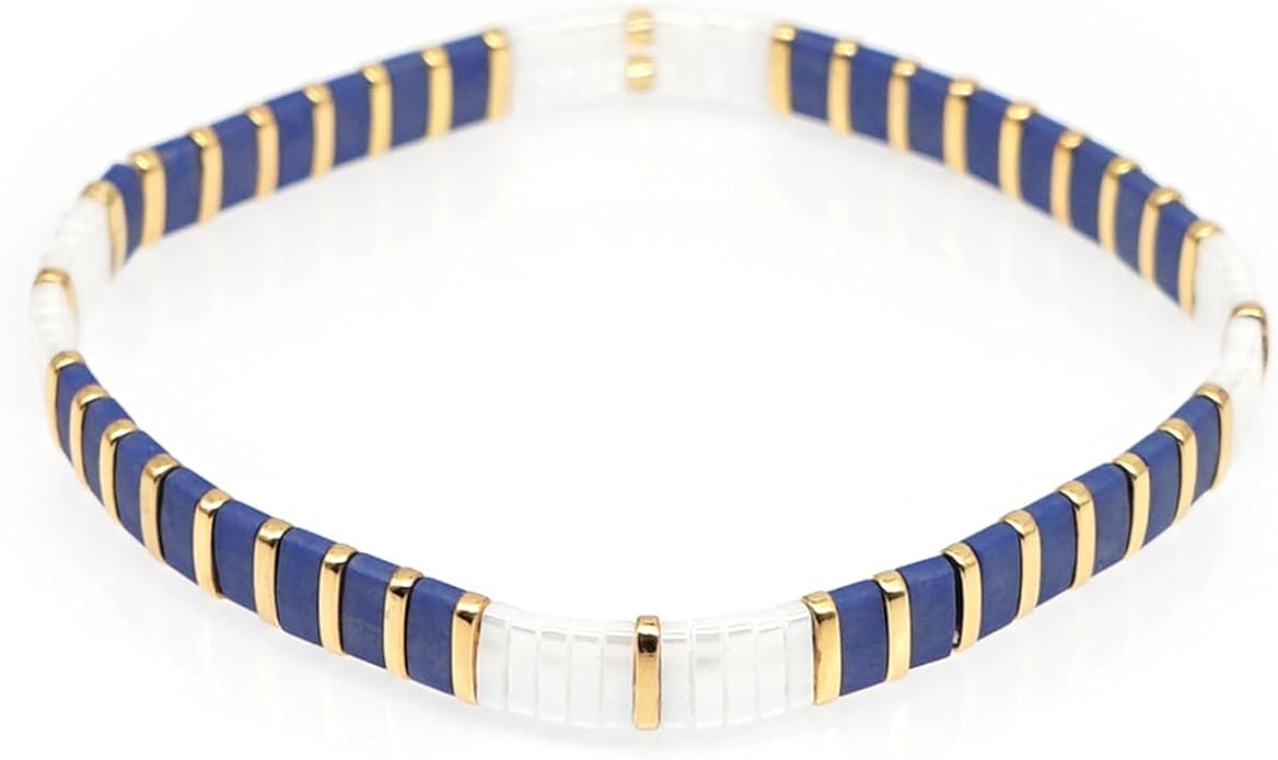 Sonateomber Tila Flat Beaded Stretch Bracelets for Women, Trendy Unique Colorful Square Beads Handmade Stack Bracelet Friendship Accessories Fashion Jewelry Gift