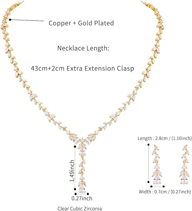 Bridal Wedding Jewelry CZ Set Marquise Teardrop Cubic Zirconia Pendant Necklace and Dangle Earring Bracelet Sets for Women