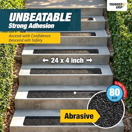 Outdoor Stair Treads Non-Slip 24" x 4" 15-Pack Waterproof 80-Grit Grip Tape - Image 3