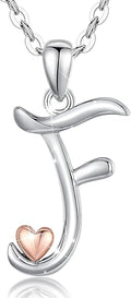 CELESTIA 925 Sterling Silver Initial Necklaces 26 Letter with Rose Gold Heart - 18 Inch Chain