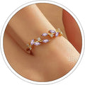 Gold Rings Non Tarnish Silver Adjustable Rings for Women Cubic Zirconia Leaf Ring Dainty Silver Stackable Ring for Women
