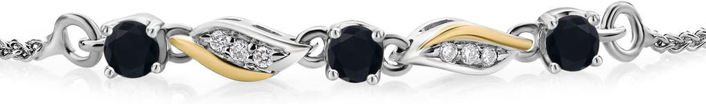 Gem Stone King 3-Stone Adjustable Bracelet for Women | 925 Silver and 10K Yellow Gold | Gemstone Birthstone and Lab Grown Diamond | Round 3MM | Two-Tone Adjustable Tennis Bracelet Up to 9 Inch