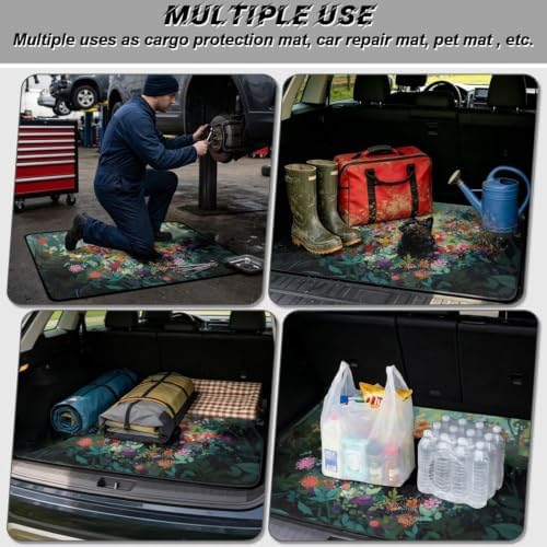 Black Cat Floral Car Trunk Mat Universal Fit 29"x39" - Image 3