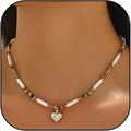 Boho Beaded Heart Necklace for Women Crystal Heart Pendant Necklace Colorful Random Beaded Choker Necklaces All Season Jewelry Gift