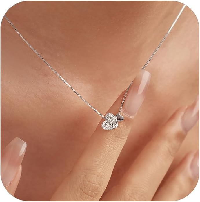 LOVECOM Valentines Gifts S925 Sterling Silver Heart Necklace for Women Dainty 14k Gold Plated CZ Infinity Double Cross Star Pendant Choker Necklaces Trendy Bead Chain Jewelry Gifts for Mom Daughter