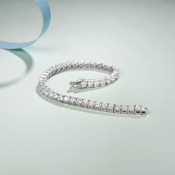 FANCIME Birthstone Bracelet Sterling Silver Gemstone Tennis Bracelets Fine Jewelry Wedding Bridal Prom Birthday Gift for Women Her, Length 7.2 Inch Width 4mm