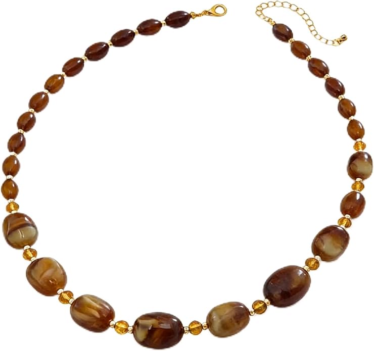 Chunky Beaded Necklace For Women, Multi Color Boho Irregular Oval Bead Long Necklaces Vintage Unique Statement Jewelry Gifts
