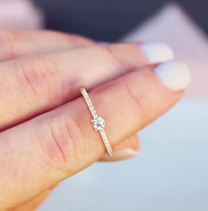 TIGRADE 1.5mm Women Eternity Ring Round Cubic Zirconia Anniversary Ring CZ Pave Promise Wedding Band Size 3-12