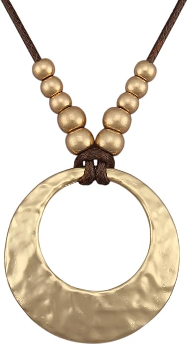 Women's Leather Long Necklace Bohemian Style Circle Retro Pendant Necklace Women's Jewelry