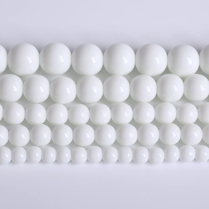 90PCS 8mm Natural White Porcelain Agates Stone Round Beads for Jewelry Making Spacer Loose Spacers Beads DIY Bracelets 32" 2 Strand