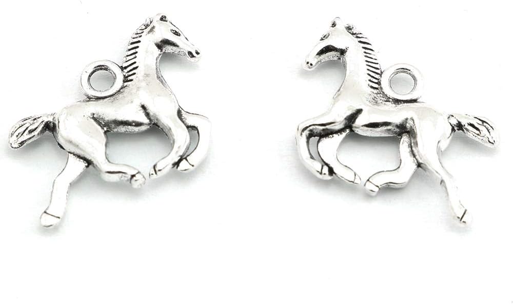 50pcs Horse Charms Pendants Alloy DIY Bracelet Necklace Jewelry Making Craft Accessories 20x15mm (Antique Silver)