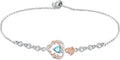 Birthstone Charm Link Bracelet 925 Sterling Silver Rose/Heart/Mom Bracelet with 12 Months Birthstone Mother's Day Gift Jewelry Gifts for Women,Chain Length 7"+2" Extend