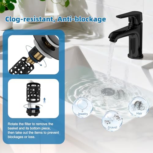 Hibbent 2 Pack Bathroom Sink Drain Strainer, 3 in 1 Pop Up Stopper - Image 2