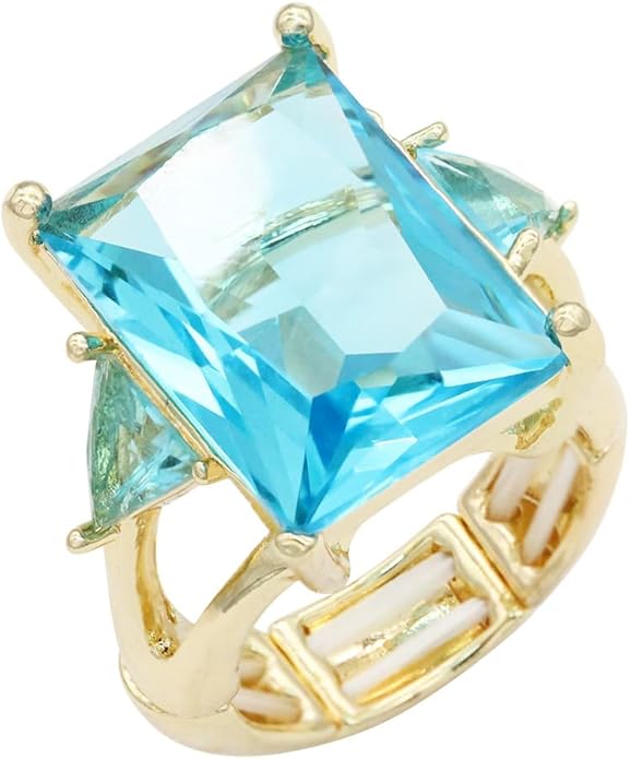 Lavencious Big Bold Radiant CZ Stones Stretch Rings for Women Size for 7-9