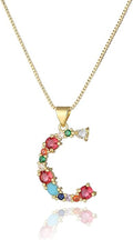 Eben-Ezer 18K Gold Box Chain Choker Initial Necklace Multi-Color Zircon Letter Pendant Script Name Custom Necklace for Women Gift Alphabet 26 A-Z