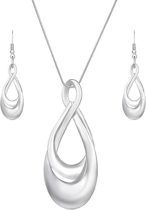 Madison Tyler Gold Plated Jewelry Set for Women | Silver Teardrop Pendant Necklace Trendy | Long Necklace with Snake Chain | Fashion Dangle Earring Set